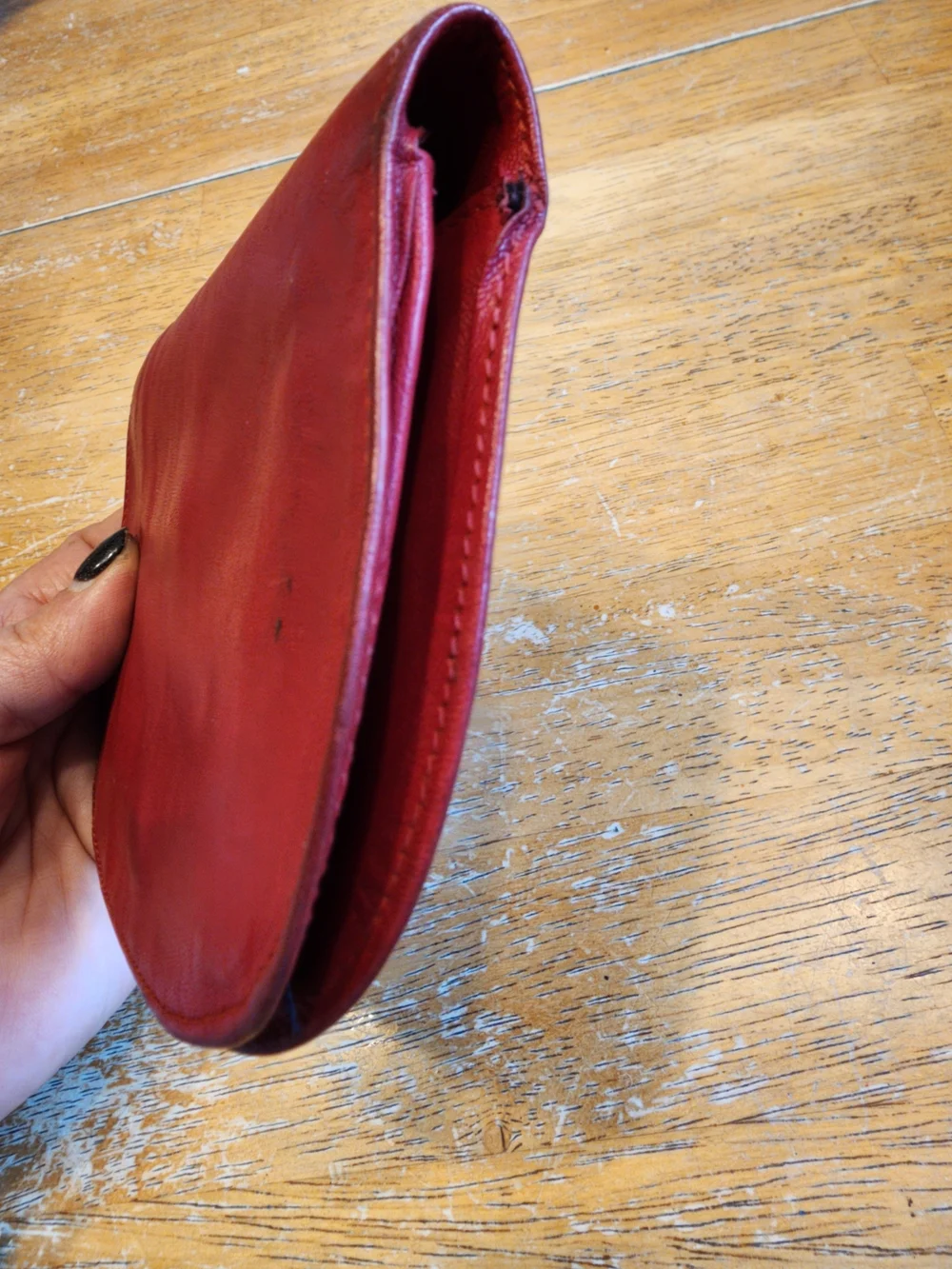 vintage red leather Christian Dior small wallet or coin/card compact case
